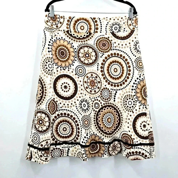 Cato Brown Floral Knee Length Flare Linen Bottom Skirt Plus 14 - Picture 1 of 5